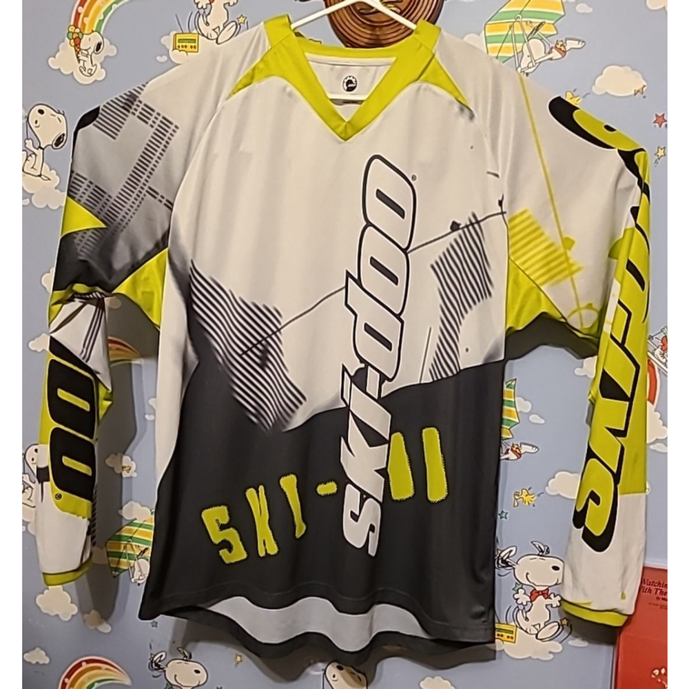 Ski Doo Long Sleeve Shirt Men's Size XL White Green BRP All Over Print BothSides